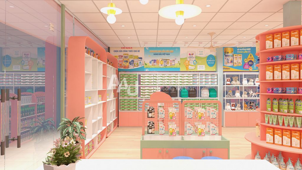 thiết kế cửa hàng bỉm sữa