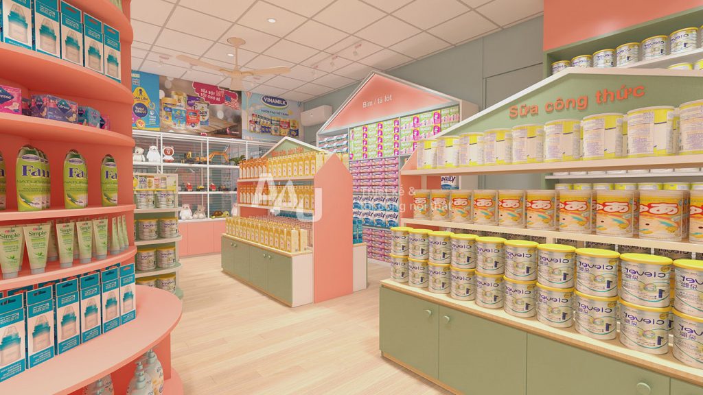 thiết kế cửa hàng bỉm sữa
