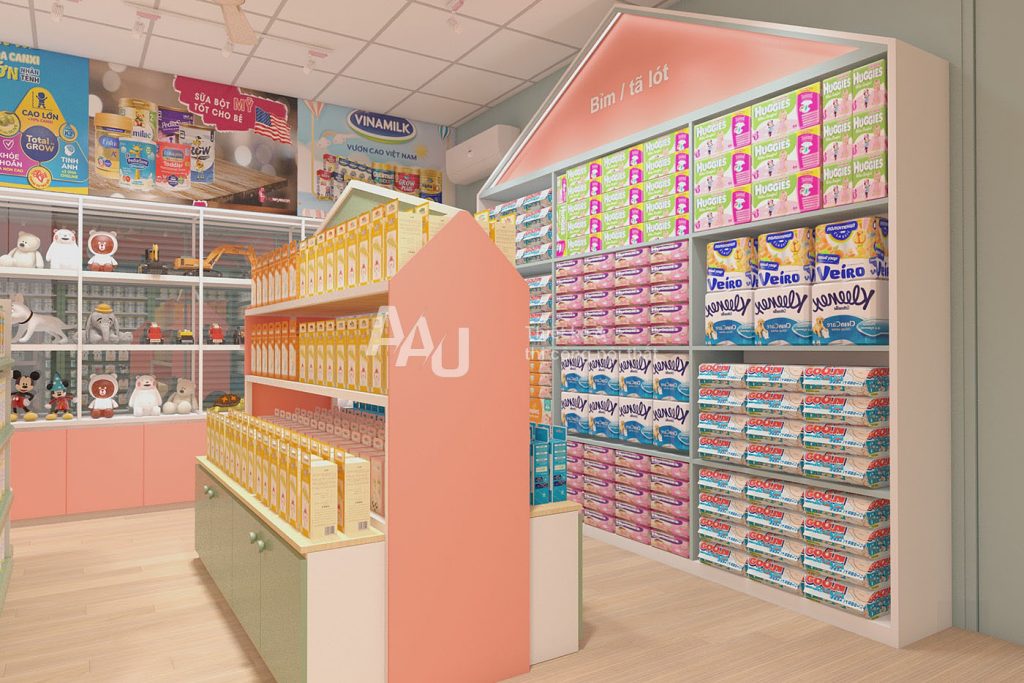 thiết kế cửa hàng bỉm sữa