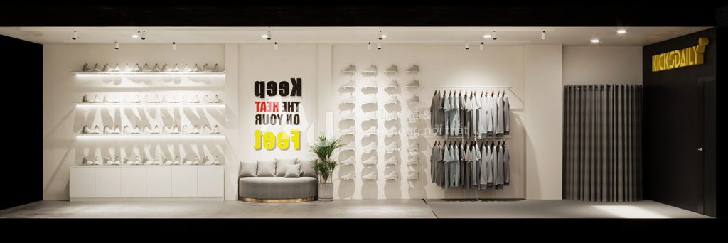 Mẫu thiết kế cửa hàng quần áo - KicksDaily Q10
