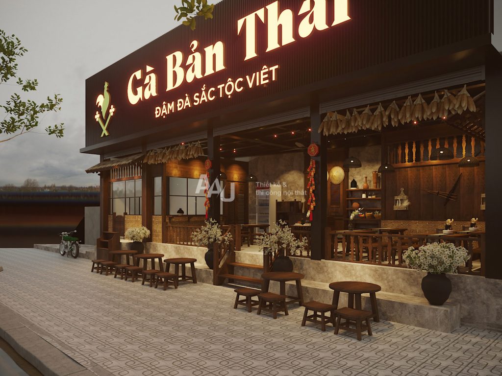 Mẫu thiết kế quán ăn đẹp và độc đáo - Gà Bản Thái