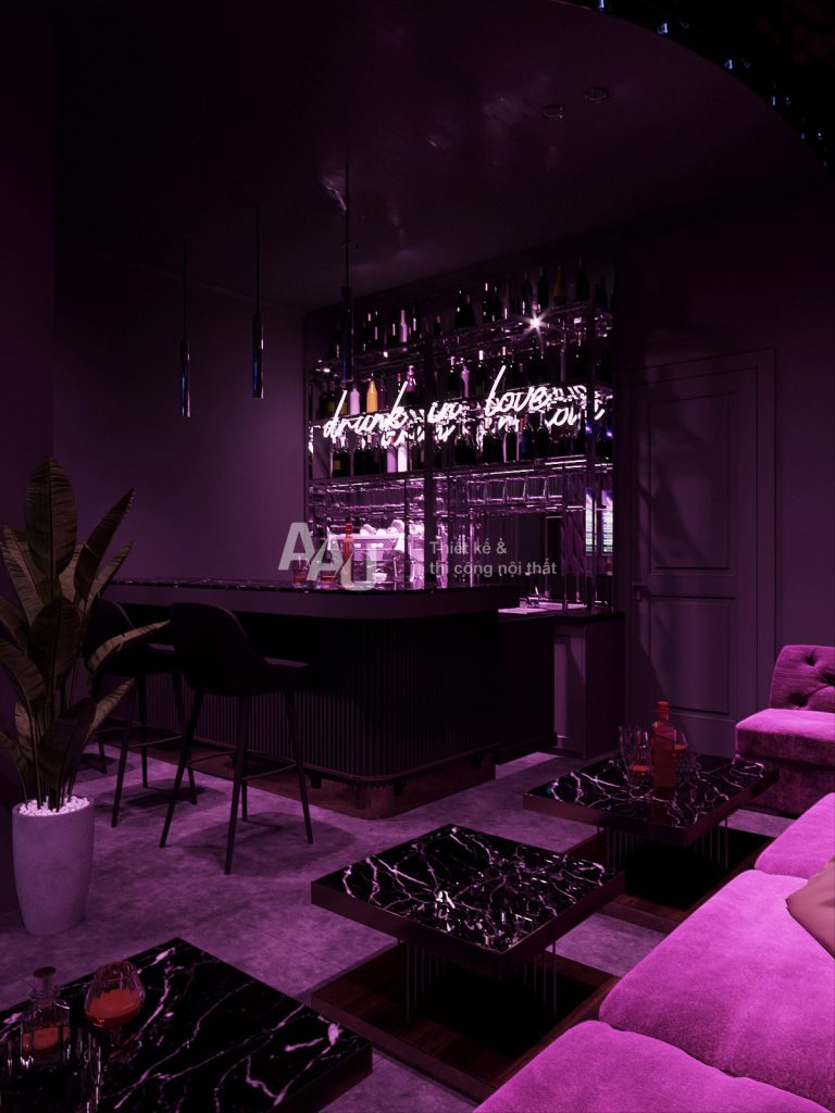 Thiết kế quán bar retro – Purple Bar and Lounge