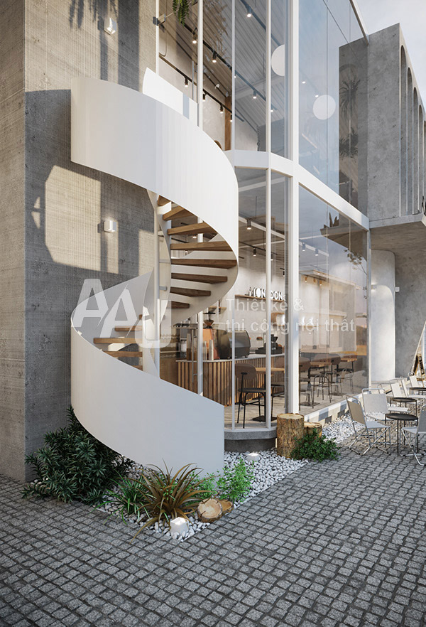 thiết kế quán cafe 2 tầng đẹp