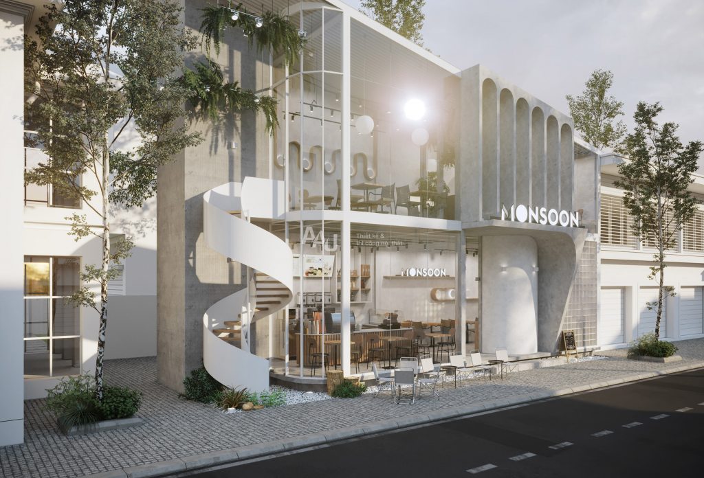 thiết kế quán cafe 2 tầng đẹp