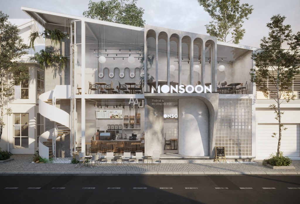 thiết kế quán cafe 2 tầng đẹp