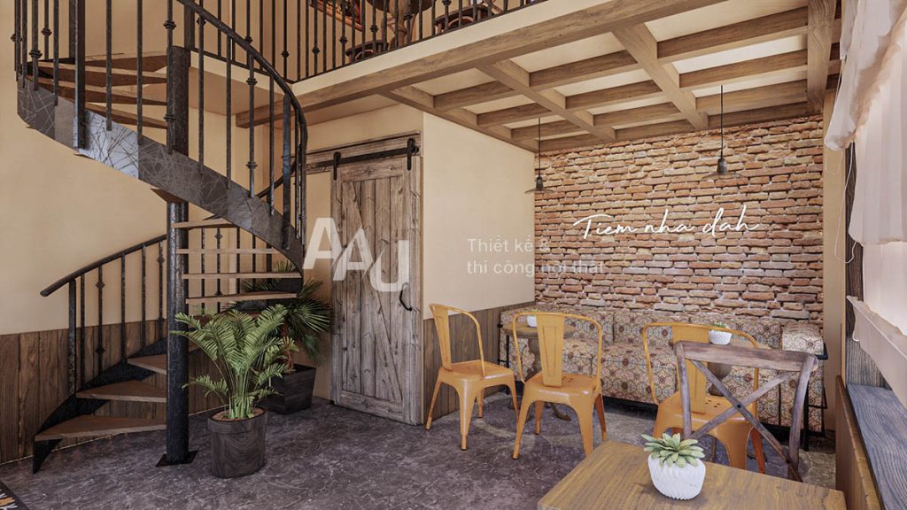 thiết kế quán cafe có gác lửng