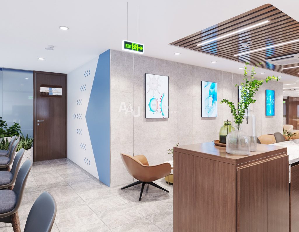 Thiết kế quầy lễ tân văn phòng hiện đại Phacogen