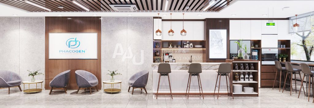 Thiết kế quầy lễ tân văn phòng hiện đại Phacogen