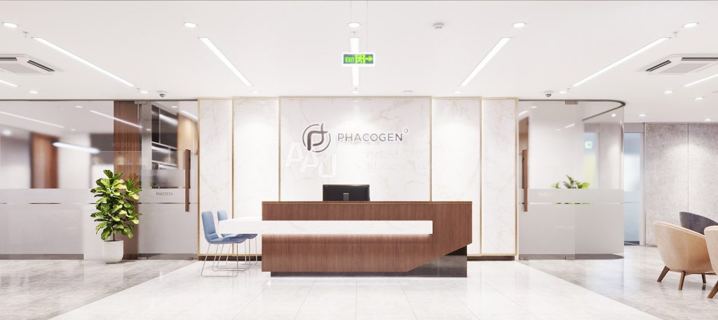 Thiết kế quầy lễ tân văn phòng hiện đại Phacogen