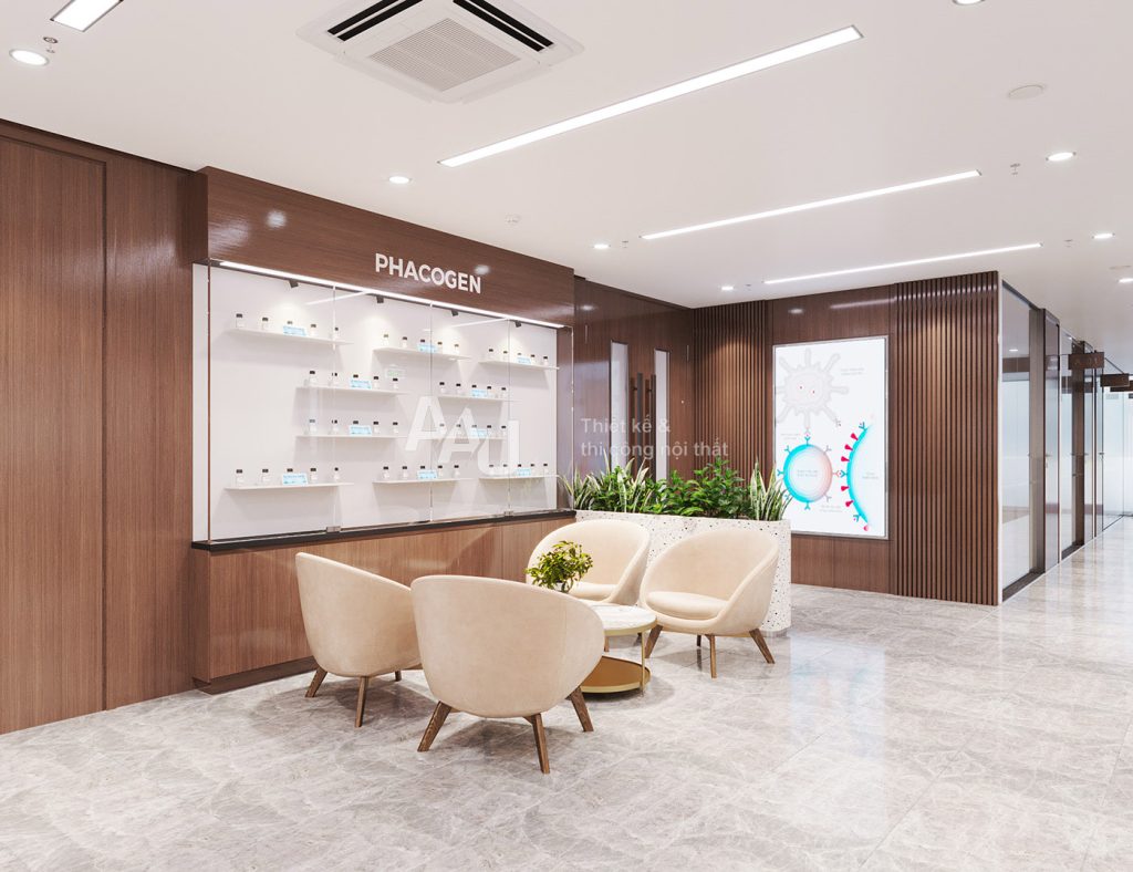 Thiết kế quầy lễ tân văn phòng hiện đại Phacogen